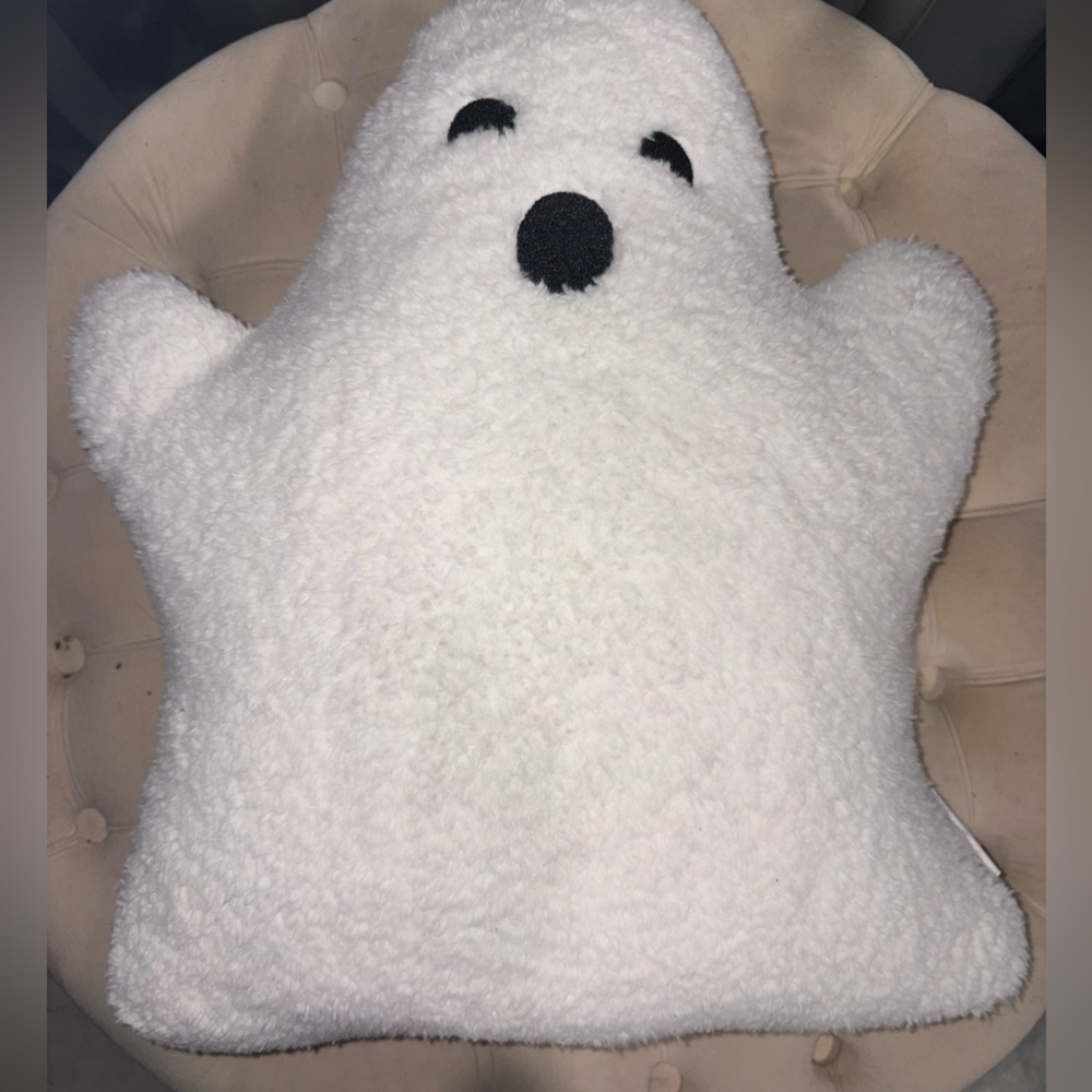 White Plush Bear Pillow with Black Face Details